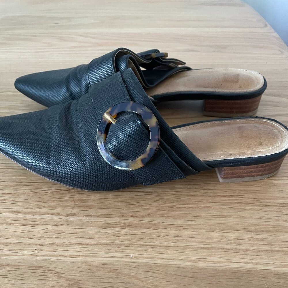 Vintage Black Slip-on Mule w/ Tortoiseshell Buckle